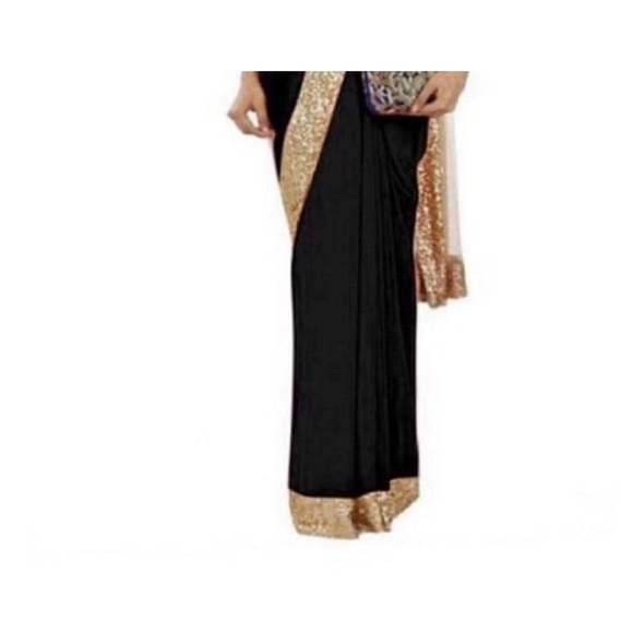 Black saree ethnic wear georgette net saree - Picture 3 of 8
